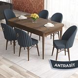 Canisa Elf Serisi 80x132 Açılabilir Barok Ahşap Desen Masa Takımı ve 6 Adet Antrasit Sandalye