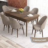 Canisa Elf Serisi 80x132 Açılabilir Barok Ahşap Desen Masa Takımı ve 6 Adet Cappucino Sandalye