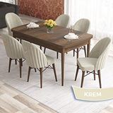 Canisa Elf Serisi 80x132 Açılabilir Barok Ahşap Desen Masa Takımı ve 6 Adet Krem Sandalye