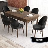 Canisa Elf Serisi 80x132 Açılabilir Barok Ahşap Desen Masa Takımı ve 6 Adet Siyah Sandalye