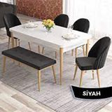 Canisa Elf Serisi 80x132 Açılabilir Beyaz Doğal Ahşap Ayak Masa Takımı 4 Antrasit Sandalye ve Antrasit 1 Bench