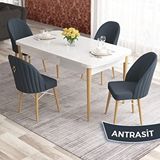 Canisa Elf Serisi 80x132 Açılabilir Beyaz Doğal Ahşap Ayak Masa Takımı ve 4 Adet Antrasit Sandalye