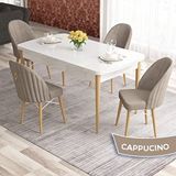 Canisa Elf Serisi 80x132 Açılabilir Beyaz Doğal Ahşap Ayak Masa Takımı ve 4 Adet Cappucino Sandalye