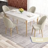 Canisa Elf Serisi 80x132 Açılabilir Beyaz Doğal Ahşap Ayak Masa Takımı ve 4 Adet Krem Sandalye