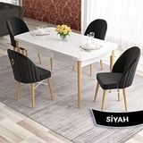 Canisa Elf Serisi 80x132 Açılabilir Beyaz Doğal Ahşap Ayak Masa Takımı ve 4 Adet Siyah Sandalye