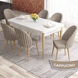 Canisa Elf Serisi 80x132 Açılabilir Beyaz Doğal Ahşap Ayak Masa Takımı ve 6 Adet Cappucino Sandalye