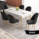 Canisa Elf Serisi 80x132 Açılabilir Beyaz Doğal Ahşap Ayak Masa Takımı ve 6 Adet Siyah Sandalye
