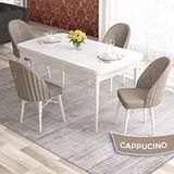Canisa Elf Serisi 80x132 Açılabilir Beyaz Masa Takımı ve 4 Adet Cappucino Sandalye