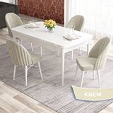 Canisa Elf Serisi 80x132 Açılabilir Beyaz Masa Takımı ve 4 Adet Krem Sandalye