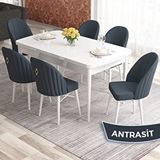 Canisa Elf Serisi 80x132 Açılabilir Beyaz Masa Takımı ve 6 Adet Antrasit Sandalye
