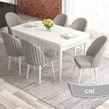 Canisa Elf Serisi 80x132 Açılabilir Beyaz Masa Takımı ve 6 Adet Gri Sandalye