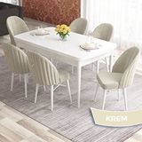 Canisa Elf Serisi 80x132 Açılabilir Beyaz Masa Takımı ve 6 Adet Krem Sandalye