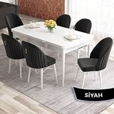 Canisa Elf Serisi 80x132 Açılabilir Beyaz Masa Takımı ve 6 Adet Siyah Sandalye