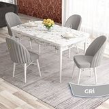 Canisa Elf Serisi 80x132 Açılabilir Beyaz Mermer Desen Masa Takımı ve 4 Adet Gri Sandalye