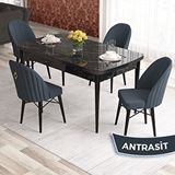 Canisa Elf Serisi 80x132 Açılabilir Siyah Mermer Desen Masa Takımı ve 4 Adet Antrasit Sandalye