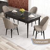 Canisa Elf Serisi 80x132 Açılabilir Siyah Mermer Desen Masa Takımı ve 4 Adet Cappucino Sandalye