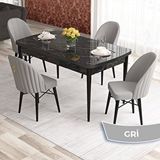 Canisa Elf Serisi 80x132 Açılabilir Siyah Mermer Desen Masa Takımı ve 4 Adet Gri Sandalye