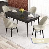 Canisa Elf Serisi 80x132 Açılabilir Siyah Mermer Desen Masa Takımı ve 4 Adet Krem Sandalye