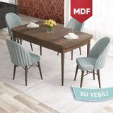 Canisa Elf Serisi 80X132 MDF Açılabilir Barok Ahşap Desen Mutfak Masa Takımı 4 Sandalye Gold Halkalı - Su Yeşili