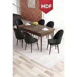 Canisa Elf Serisi 80x132 Mdf Açılabilir Barok Ahşap Desen Yemek Odası Takımı 6 Sandalye Gold Halkalı Kahverengi