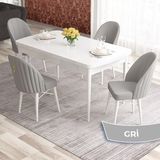 Canisa Elf Serisi 80X132 MDF Açılabilir Beyaz Mutfak Masa Takımı 4 Sandalye Gold Halkalı - Gri