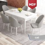 Canisa Elf Serisi 80X132 MDF Açılabilir Beyaz Mutfak Masa Takımı 6 Sandalye Gold Halkalı - Gri