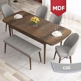 Canisa Elf Serisi MDF 80X132 Açılabilir Barok Ahşap Desen Mutfak Masa Takımı 4 Sandalye 1 Bench Gold Halkalı - Gri