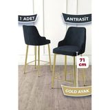Canisa Enox Serisi 1 Adet Antrasit Mutfak Bar Sandalyesi Babyface Kumaş Gold Kaplama Metal Ayak