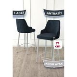 Canisa Enox Serisi 1 Adet Antrasit Mutfak Bar Sandalyesi Babyface Kumaş Krom Kaplama Metal Ayak