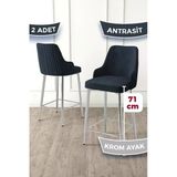 Canisa Enox Serisi 2 Adet Antrasit Mutfak Bar Sandalyesi Babyface Kumaş Krom Kaplama Metal Ayak