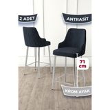 Canisa Enox Serisi 2 Adet Antrasit Mutfak Bar Sandalyesi, Babyface Kumaş, Krom Metal Ayak, 71 cm