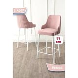 Canisa Enox Serisi, 2 Adet Pembe Sandalye Yemek Odası Bar Sandalyesi, Babyface Kumaş, Beyaz Metal Ayak,