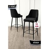 Canisa Enox Serisi 2 Adet Siyah Bar Sandalyesi, Babyface Kumaş, Metal Ayak, 71 cm Oturum Yüksekliği