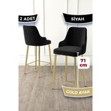 Canisa Enox Serisi 2 Adet Siyah Mutfak Bar Sandalyesi, Babyface Kumaş, Gold Metal Ayak, 71 cm