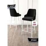 Canisa Enox Serisi, 2 Adet Siyah Sandalye Mutfak Bar Sandalyesi, Babyface Kumaş, Beyaz Metal Ayak,