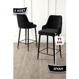 Canisa Enox Serisi 2 Adet Siyah Sandalye Mutfak Bar Sandalyesi, Babyface Kumaş, Siyah Metal Ayak ,