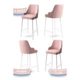 Canisa Enox Serisi 4 Adet Pembe Bar Sandalyesi, Babyface Kumaş, Beyaz Metal Ayak, 71 cm Yükseklik