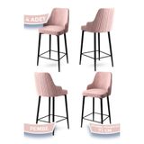 Canisa Enox Serisi 4 Adet Pembe Mutfak Bar Sandalyesi, Babyface Kumaş, Siyah Metal Ayak, 71 cm Yükseklik