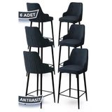 Canisa Enox Serisi 6 Adet Antrasit Sandalye Mutfak Bar Sandalyesi Babyface Kumaş Siyah Metal Ayak