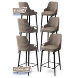 Canisa Enox Serisi 6 Adet Cappuccino Bar Sandalyesi, Babyface Kumaş, Siyah Metal Ayak, 71 cm Yükseklik