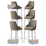 Canisa Enox Serisi 6 Adet Cappucino Mutfak Bar Sandalyesi, Babyface Kumaş, Krom Metal Ayak, 71 cm Yükseklik