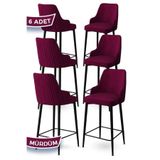 Canisa Enox Serisi 6 Adet Mürdüm Bar Sandalyesi, Babyface Kumaş, Siyah Metal Ayak, 71 cm