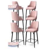Canisa Enox Serisi 6 Adet Pembe Bar Sandalyesi, Babyface Kumaş, Siyah Metal Ayak, 71 cm Yükseklik