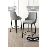 Canisa Enox Serisi Bar Sandalyesi, 71 cm, Gri, Babyface Kumaş, Siyah Metal Ayak