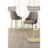 Canisa Enox Serisi Cappucino Mutfak Bar Sandalyesi, Babyface Kumaş, Gold Metal Ayak, 71 cm