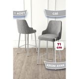 Canisa Enox Serisi Gri Mutfak Bar Sandalyesi, Babyface Kumaş, Krom Metal Ayak, 71 cm
