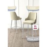 Canisa Enox Serisi Krem Mutfak Bar Sandalyesi, Babyface Kumaş, Krom Metal Ayak, 71 cm