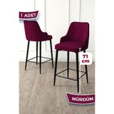 Canisa Enox Serisi Mürdüm Bar Sandalyesi, Babyface Kumaş, Siyah Metal Ayak, 71 cm