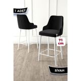 Canisa Enox Serisi Siyah Bar Sandalyesi, Babyface Kumaş, Beyaz Metal Ayak, 71 cm Yükseklik