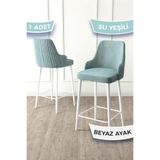 Canisa Enox Serisi Su Yeşili Mutfak Bar Sandalyesi, Babyface Kumaş, Beyaz Metal Ayak, 43x45x71x105 cm